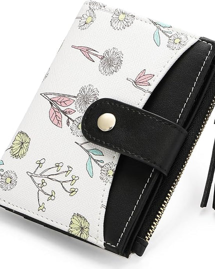 yiijay Small Wallet for Women RFID Blocking Tassle Bifold Slim Thin Leather Wallet Credit Card Holder Wallet Ladies Mini Wallet with Zipper Pocket