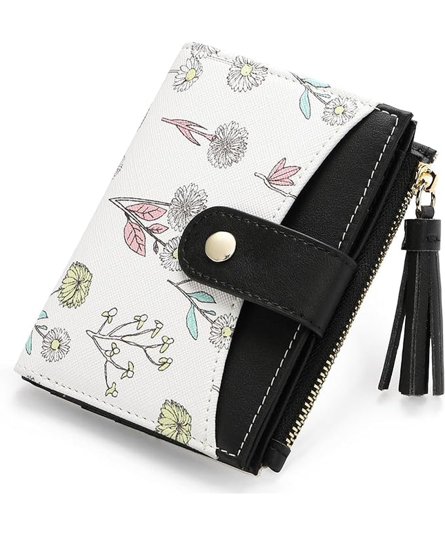 yiijay Small Wallet for Women RFID Blocking Tassle Bifold Slim Thin Leather Wallet Credit Card Holder Wallet Ladies Mini Wallet with Zipper Pocket