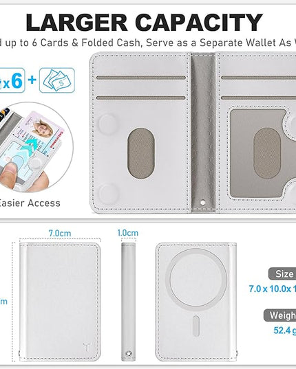 TUCCH for Magsafe Wallet with 6 Card Holders, RFID Blocking [Clear ID Window] PU Leather Men Women Folio Magnetic Phone Wallet for iPhone 17/16/15/14/13/12/Plus/Air/Pro/Pro Max Series, White