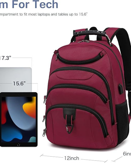 Boavan Laptop Backpack for men, 15.6 inch Laptop Bag with USB Port, Waterproof Travel Work Backpack Purse, Anti-Theft Teacher Nurse Doctor Casual Bookbags Office Business backpack，Russet Red