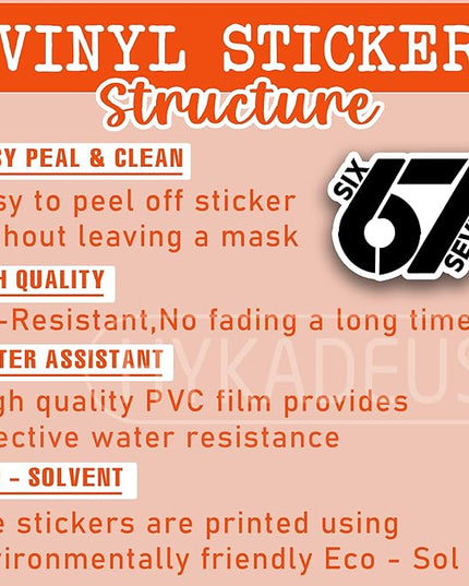 (3Pcs) Six Seven 67 Stickers Funny Gen Alpha Slang 6 7 Numbers Vinyl Decals Waterproof for Water Bottle, Laptop, Phone Case, Helmet, Scrapbooking, 3" x 2.1"