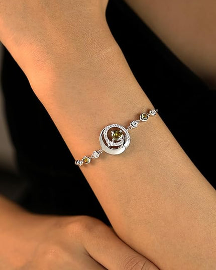 FANCIME Birthstone Bracelets 925 Sterling Silver Moon and Star Bangle Charm Bracelet Fine Jewelry Birthday Anniversary Christmas Day Gift for Her Women, Adjustable Chain 6.7"+1.2" Extend