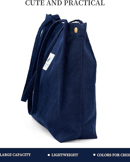 Corduroy Tote Bag Cute Tote Bags for Women Shoulder Bag with Inner Pocket for Work Beach Travel and Shopping Grocery