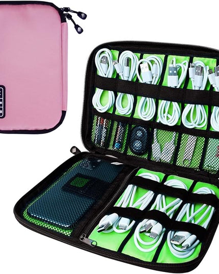 Electronics Travel Organizer,Portable Waterproof Electronic Travel Storage Bag for Small Charging Cord Storage,Charger,SD Card etc,for Travel,Business -Pink Green