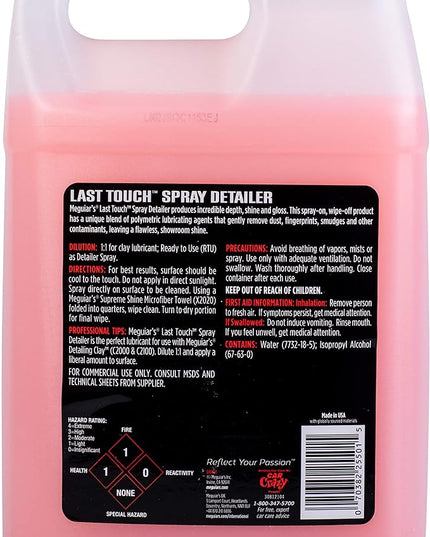 Meguiar's D15501 Last Touch Spray Detailer, Great for Use as Clay Lubricant, creates a Showroom Shine, Removes Dust, Smudges, Fingerprints and More, Versatile Use and Enhances Protection, 1 Gallon