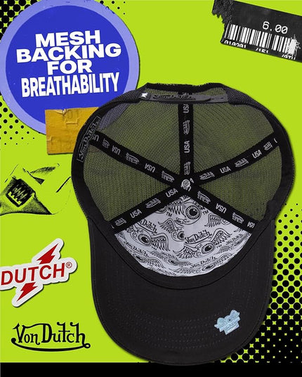 Von Dutch Unisex Trucker Hat - Curved Bill Mesh Back Retro Classic Adjustable Snapback Baseball Cap for Men and Women