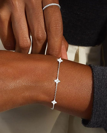 FUNEIA Dainty Silver Gold Bracelets for Women Trendy Non Tarnish 14K Gold Plated Waterproof Diamond Bracelets Cute Stackable Heart Butterfly Clover Cross Evil Eye Charm Bracelet Stack Jewelry Gifts