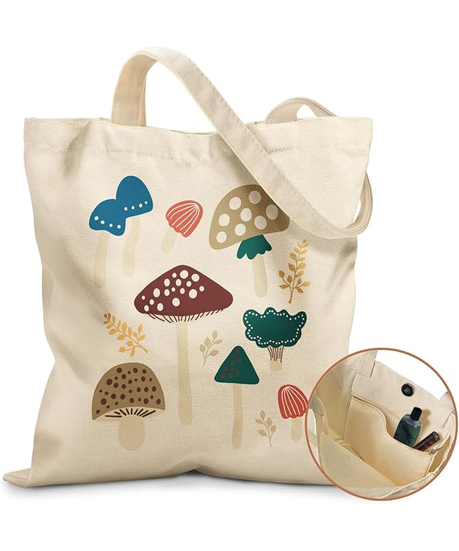 Aesthetic Tote Bag for Girls - with Magnetic Buckle and Zipper Inner Pocket for Women Lady Canvas Cotton Tote Bag