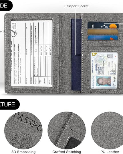 VIDIVICI Unisex 2pk RFID Passport And Vaccine Card Holder Combo,Passport Holder-Black&Light Blue | 2pk, RFID, Passport Holder