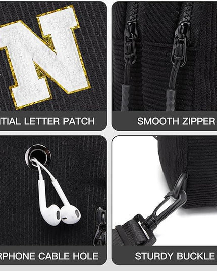 Viverte Small Corduroy Sling Bag Initial Crossbody Bag Fanny Pack for Girls Personalized Birthday Gifts for Teen Girls Gifts