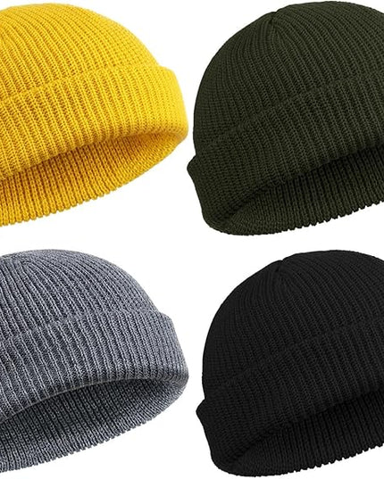 SATINIOR 4 Pieces Trawler Beanie Watch Hat Roll up Edge Skullcap Fisherman Beanie Unisex