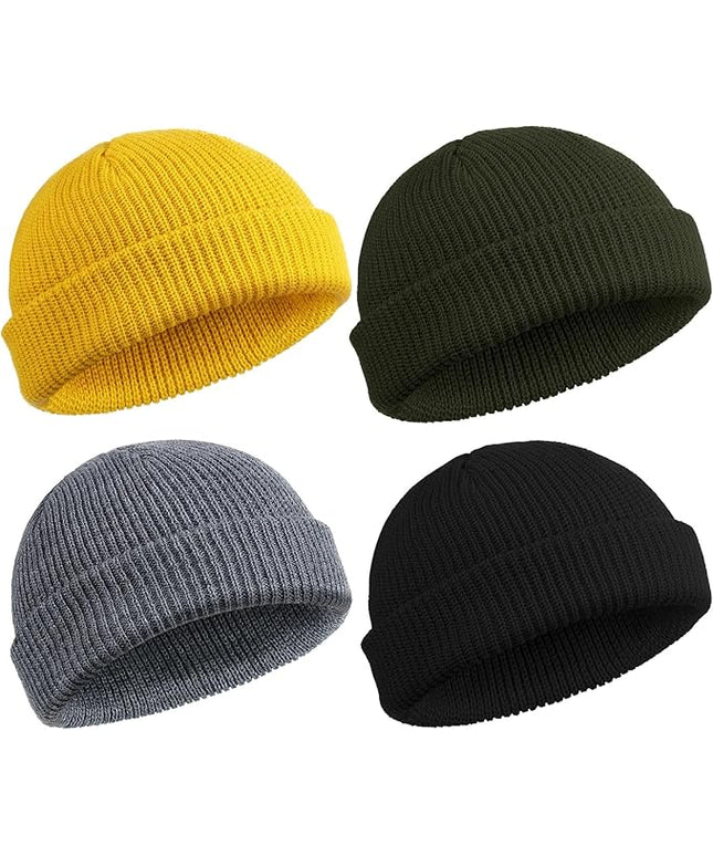 SATINIOR 4 Pieces Trawler Beanie Watch Hat Roll up Edge Skullcap Fisherman Beanie Unisex
