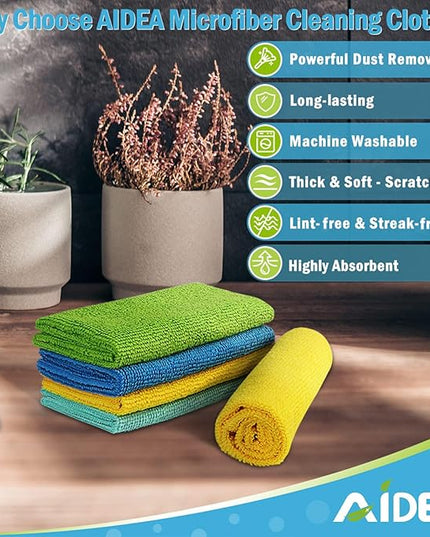AIDEA Microfiber Cleaning Cloth, 200PK, Absorbent Shop Rags, Microfiber Towels for Cars, Kitchen Towels, Dusting Cloth for Home, Window, Cleaning Supplies, 12"×12"