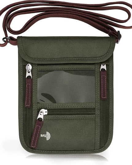WALNEW Passport Holder Neck Pouch Travel Wallet for Women and Men, RFID Blocking Security Slim Traveling Wallet with Around Neck Lanyard Strap