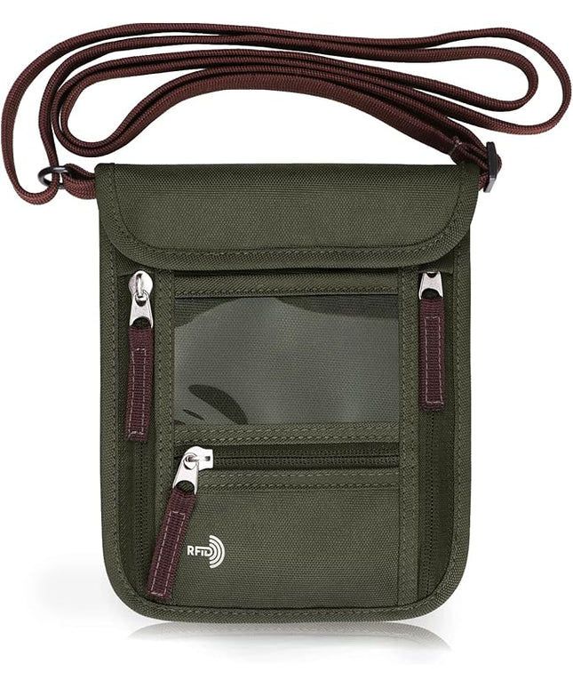 WALNEW Passport Holder Neck Pouch Travel Wallet for Women and Men, RFID Blocking Security Slim Traveling Wallet with Around Neck Lanyard Strap