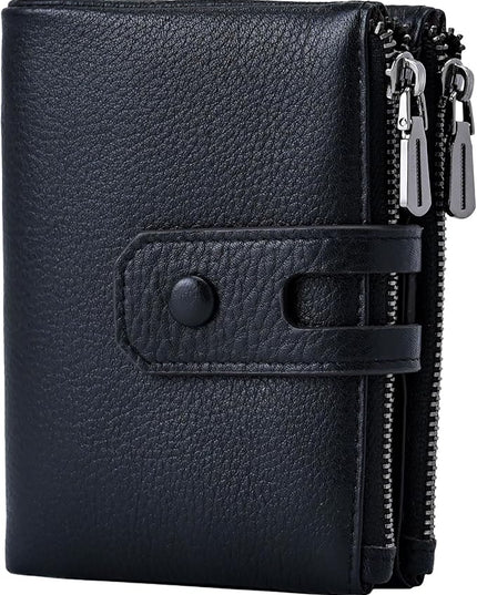 Bveyzi Small Soft Leather Wallet for Women RFID Blocking Ladies Card Holder with Double Zipper Pocket