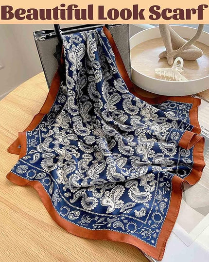 kcctoo 27.5" Mulberry Silk Feeling Head Scarf Women's Fashion Square Neck Satin Scarfs for Bag Hair Scarves Gift
