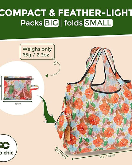 ECO CHIC Foldable Reusable Large Grocery Bags - Foldable Grocery Bags - Lightweight, Recycled & Reusable Shopping Bag - Waterproof, Packable Tote Fitting in Fine Grocery Bag Carrier