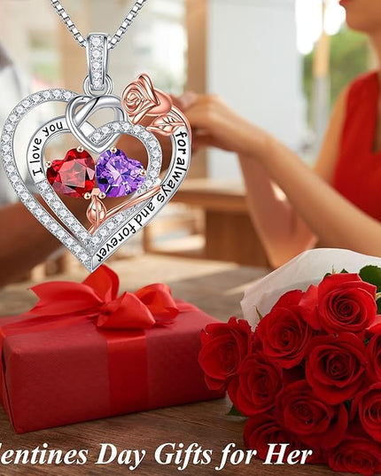 Iefil Christmas Gifts for Wife Women - 925 Sterling Silver Double Birthstone Necklace, Anniversary Birthday Gifts for Women, Jewelry Gift for Wife Girlfriend Mom Her