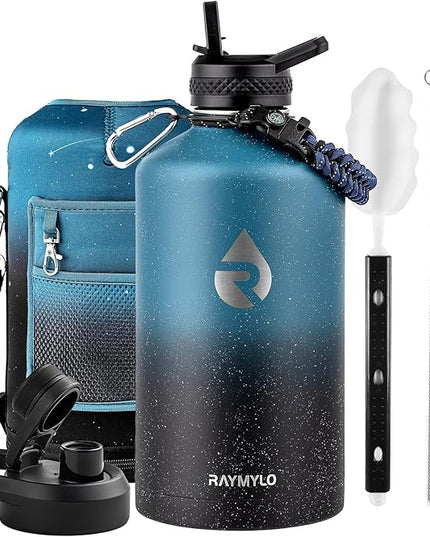 128oz Insulated Water Bottle, Triple Wall Vacuum Stainless Steel Water Bottles - Keeps Cold 48H, Reusable One Gallon Jug for Gym, Sports, Camping, Hiking,Travel, Starry Sky-Indigo/Black