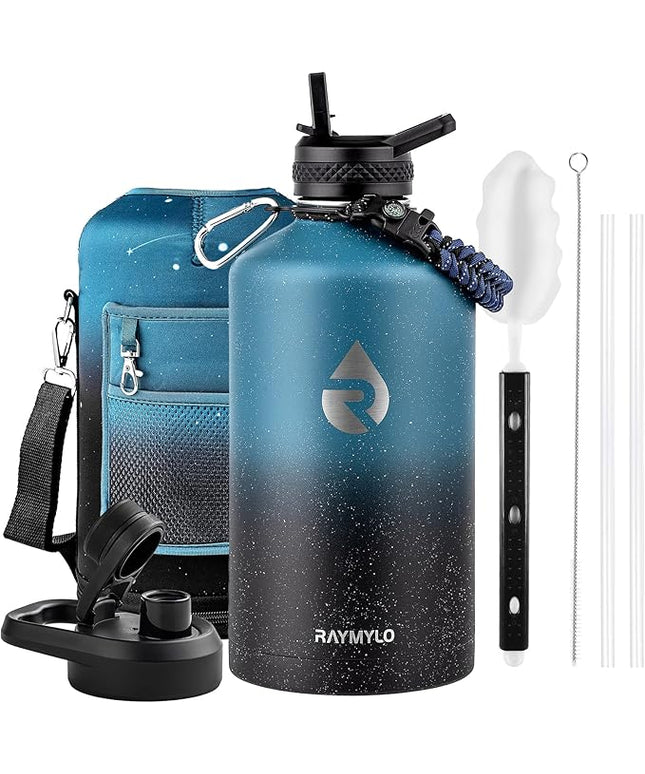128oz Insulated Water Bottle, Triple Wall Vacuum Stainless Steel Water Bottles - Keeps Cold 48H, Reusable One Gallon Jug for Gym, Sports, Camping, Hiking,Travel, Starry Sky-Indigo/Black