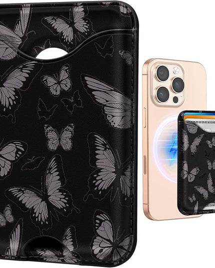 Shorogyt Compatible with Magsafe Wallet Magnetic Card Holder - Butterfly Phone Wallets for Women Teen Girls Cute for iPhone 17/16/15/14/13/12 Series Slim for Apple Mag RFID Magnet, Fit 3 Cards