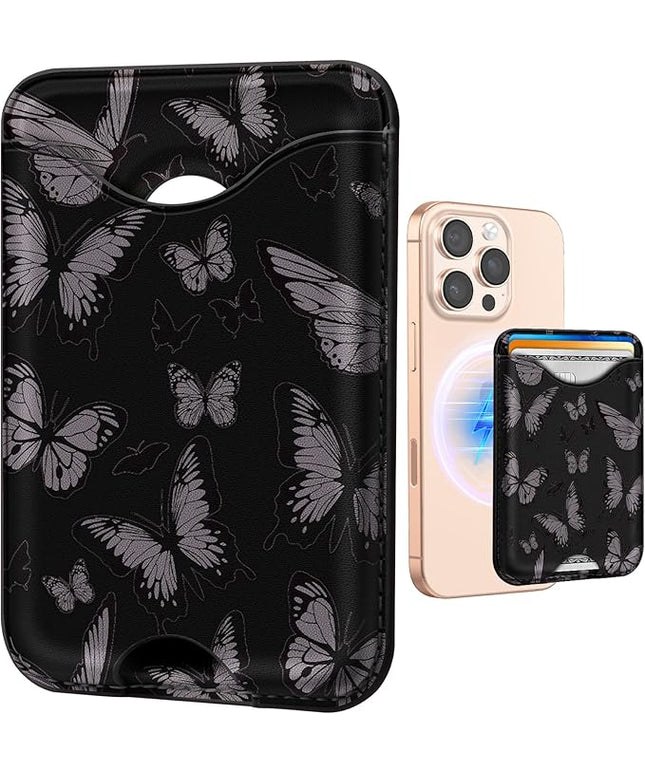 Shorogyt Compatible with Magsafe Wallet Magnetic Card Holder - Butterfly Phone Wallets for Women Teen Girls Cute for iPhone 17/16/15/14/13/12 Series Slim for Apple Mag RFID Magnet, Fit 3 Cards