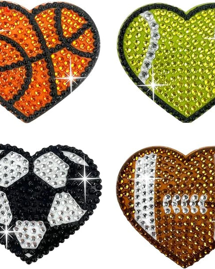 StickerBeans® Rhinestone Stickers - Sporty 4-Pack, 2” x 2” Each, Unique Sparkly Cut-to-Shape for Collecting, Trading, Decorating Laptops, Phone Cases, Scrapbooks - for Kids, Teens, & Adults