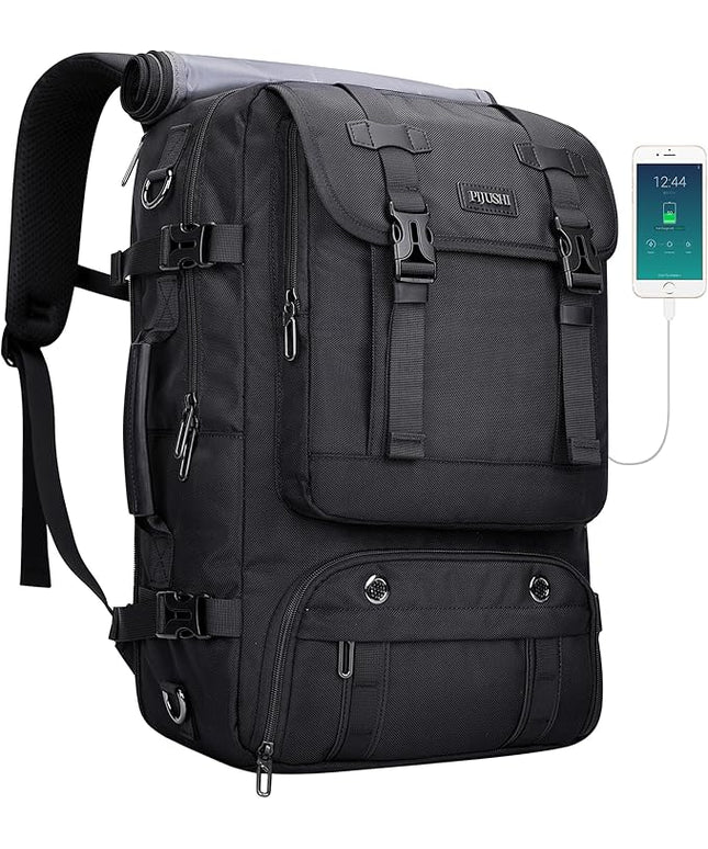 PIJUSHI Travel Backpack for Women Men Carry on Luggage Backpack Flight Approved Convertible Duffle Bag Fit 16 Inch Laptop(PE037 Black)