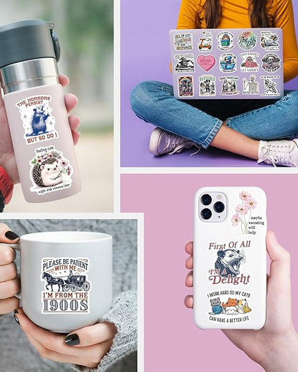 200 PCS Funny Holographic Stickers for Adults, Waterproof Vinyl Sarcastic Meme Decals for Laptop, Water Bottle, Phone, Kindle, Journal, Scrapbook, Bumper, Skateboard, Luggage, No Repeats