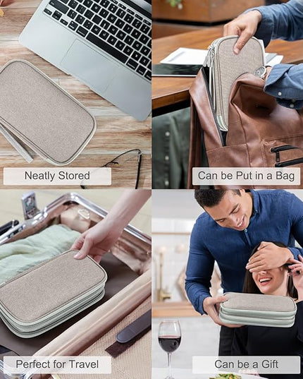 FYY Electronic Organizer, Travel Cable Organizer Bag Pouch Electronic Accessories Carry Case Portable Waterproof Double Layers Storage Bag for Cable, Charger, Phone, Earphone, Medium Size, Khaki