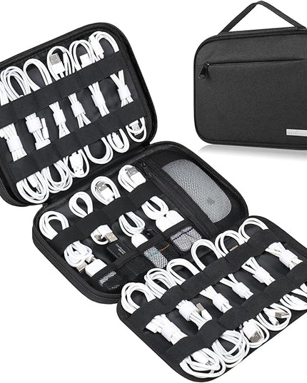 Lacdo Cord Organizer Travel, Cable Organizer Bag Case, Portable Electronics Organizer Travel Case, 6 Layer Large Capacity Charging Cords Storage organizer for Cables, SD Card, Travel Essentials, Black