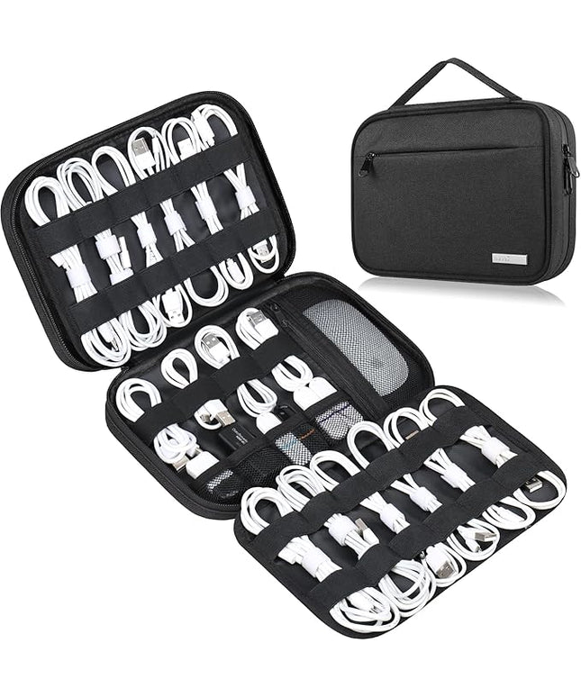 Lacdo Cord Organizer Travel, Cable Organizer Bag Case, Portable Electronics Organizer Travel Case, 6 Layer Large Capacity Charging Cords Storage organizer for Cables, SD Card, Travel Essentials, Black