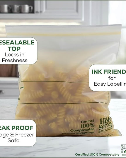 100% Compostable Food Storage Bags SANDWICH Size - 100 Pack - Resealable Extra Strength Zip Seal Bags Made from Plants, Eco Friendly, Freezer Safe - BPI Certified, OK Compost Home