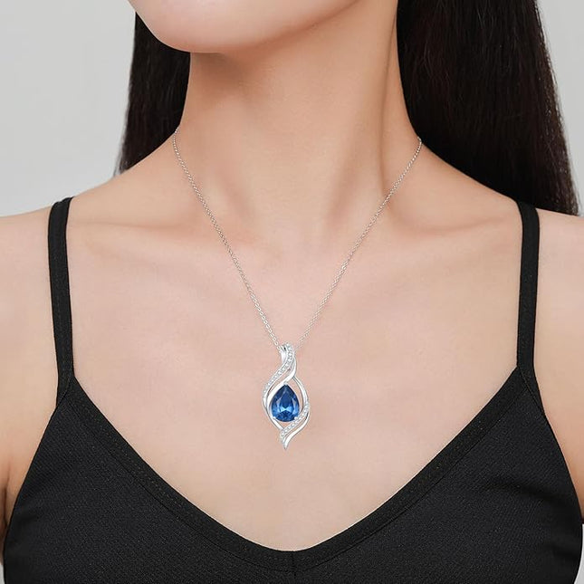 Birthstone Necklace gift for Women S925 Sterling Silver Teardrop with Cubic Zirconia- Birthday Jewelry gift for her, Girlfriend, Wife, Mom on Birthday, Anniversary