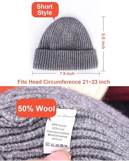 ROYBENS 2 Pack Wool Fisherman Beanies for Men, Knit Short Watch Cap Winter Warm Hats
