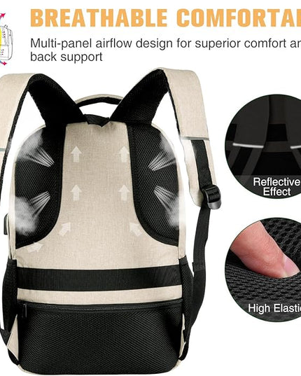 Paude Backpack for School, Laptop, Teens 17.3 Inch College Backpack for University, Business, Work, Travel - Beige