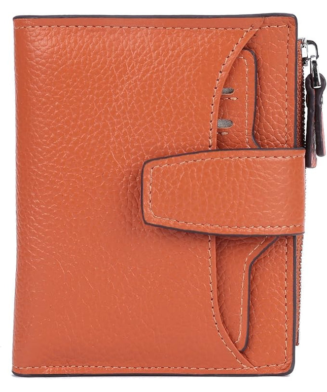AINIMOER Women's RFID Blocking Leather Small Compact Bi-fold Zipper Pocket Wallet Card Case Purse with id Window