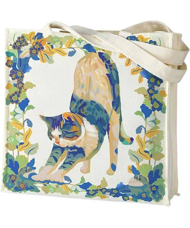AUSVKAI Canvas Tote Bag Aesthetic for Women, Cute Reusable Bags with Pockets & Snaps for Beach Shopping College Gym Grocery
