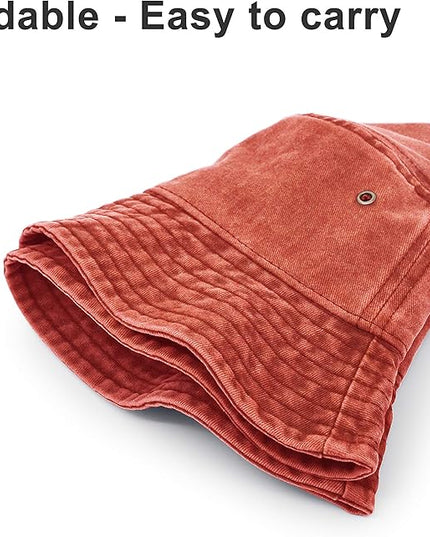 Bucket Hat, Wide Brim Washed Denim Cotton Outdoor Sun Hat Flat Top Cap for Fishing Hiking Beach Sports