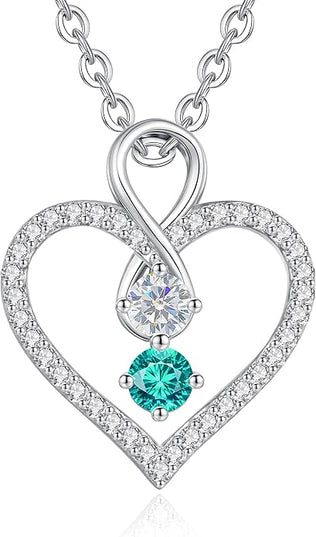 LOUISA SECRET Infinity Double Birthstone Necklace, 925 Sterling Silver Tiny Pendant Heart Necklace for Women Wife Her, Best Jewelry Gift Heart Jewelry Meaningful Gift for Valentine's Day, Christmas, Birthday Anniversary