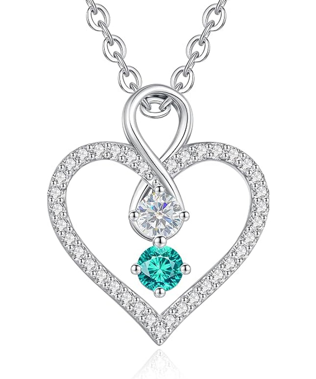 LOUISA SECRET Infinity Double Birthstone Necklace, 925 Sterling Silver Tiny Pendant Heart Necklace for Women Wife Her, Best Jewelry Gift Heart Jewelry Meaningful Gift for Valentine's Day, Christmas, Birthday Anniversary