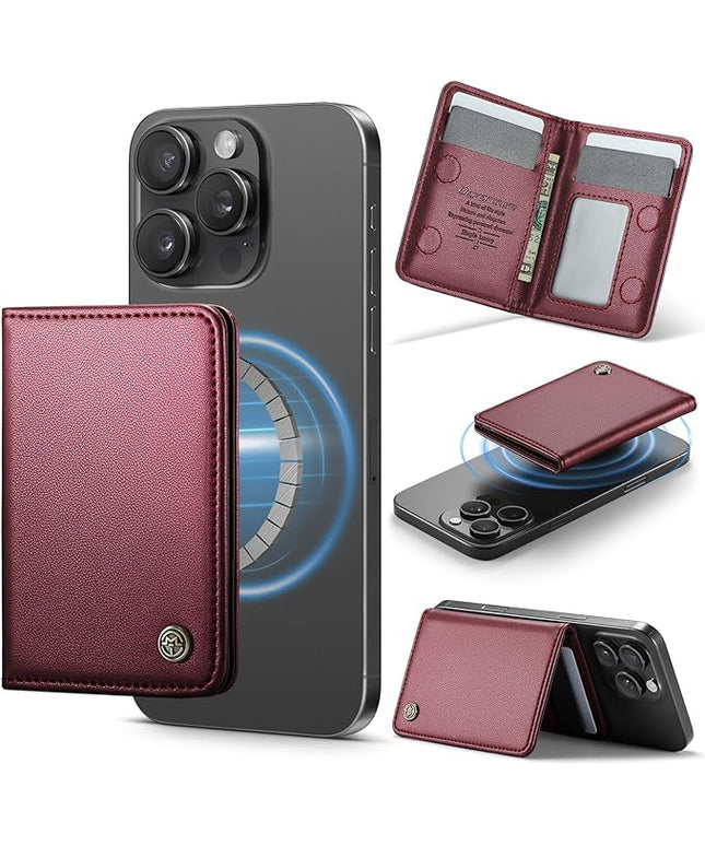 Defencase for Magsafe Wallet Magnetic Card Holder RFID Blocking, PU Leather Minimalist Phone Wallet for MagSafe Phones and Cases for iPhone 17/16/ 15/14/ 13/12/ Pro/Max/Plus/Air, Wine Red