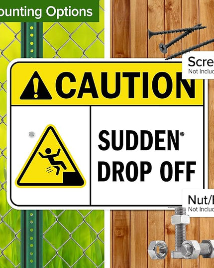 Caution Sudden Drop Off Sign, 18x24 Inches, Rust Free .063 Aluminum, Fade Resistant, Made in USA by My Sign Center