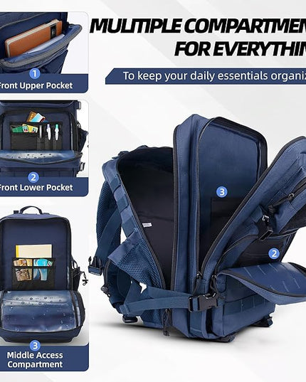 gracedon Tactical Backpack - Military Molle Bag 3 Days Pack for men and Women Large Assault Rucksack 45L (Navy)