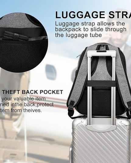 Backpack for Men, School Backpack for Teen Boys,15.6 inch Laptop Back Pack for High School and College Students with USB Charging Port, Computer Bookbag, Grey