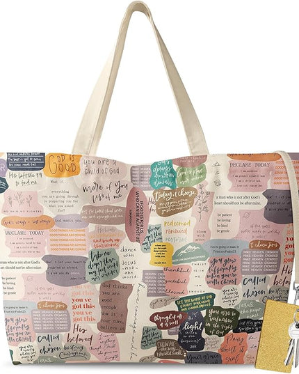 Large Tote Bag for Women - Aesthetic Cute Big Canvas Bags with Zipper Cotton Shoulder Bag for Gym, Travel, Work