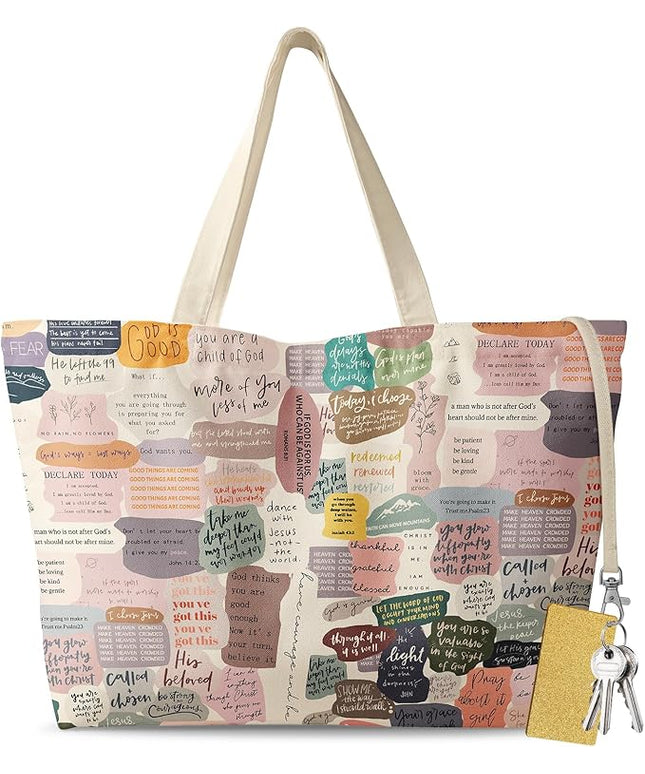 Large Tote Bag for Women - Aesthetic Cute Big Canvas Bags with Zipper Cotton Shoulder Bag for Gym, Travel, Work