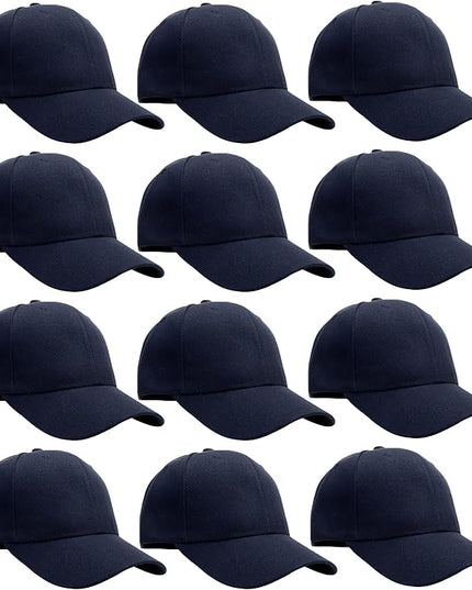 Falari Wholesale Bulk Lot 12-Pack Baseball Cap Adjustable Size Plain Blank Solid Color