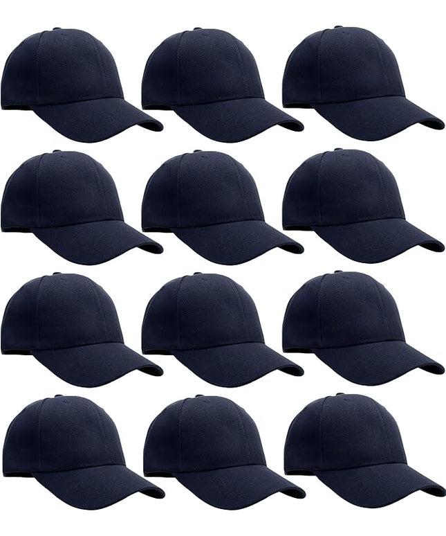 Falari Wholesale Bulk Lot 12-Pack Baseball Cap Adjustable Size Plain Blank Solid Color